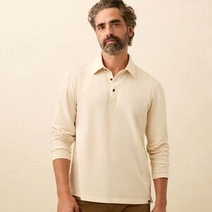 Faherty Cream Long Sleeve Polo Shirt
